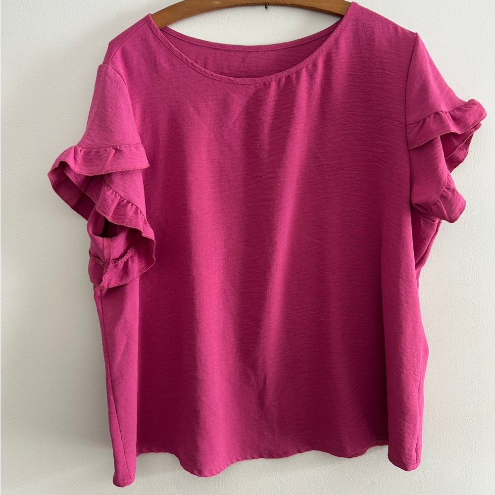 (3/$20) Shein Women's 1x pink Ruffled Sleeve Top blouse